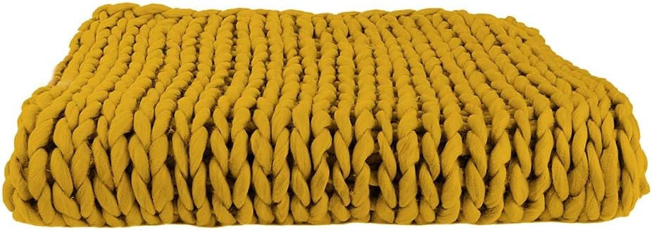 Plaid - Couverture - Jaune - Grosse maille - Chaude - Cocooning - Cosy - 1,5x1,2m