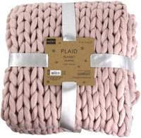 Plaid - Couverture - Rose - Grosse maille - Chaude - Cocooning - Cosy - 1,5x1,2m