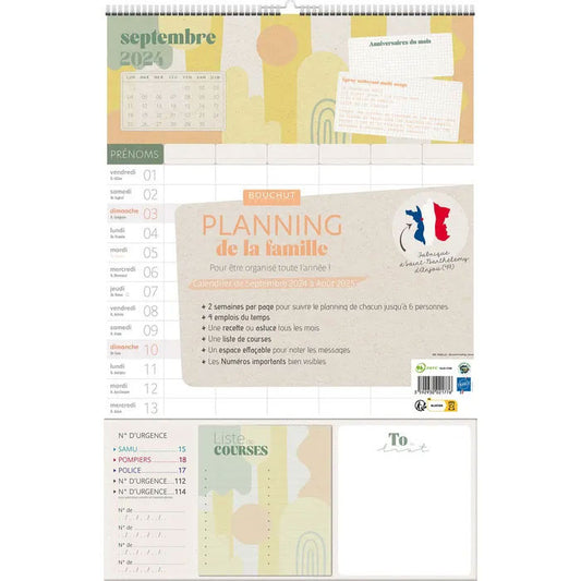 Planning annuel - Septembre 2024 à août 2025 - Grand format - Pour la famille