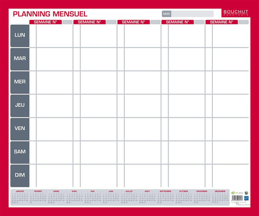 Planning - Mensuel - Perpétuel - Jour par jour - 5 semaines - Effaçable - 50x60cm