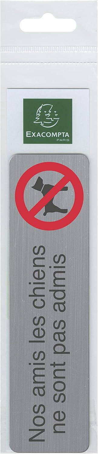 Plaque adhésive - Chiens interdits - Imitation alu - 16,5x4,4cm - Signalétique
