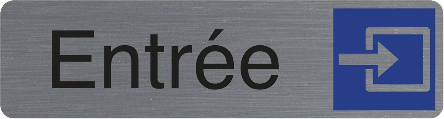 Plaque adhésive - Entrée - Avec pictogramme - Imitation alu - 16,5x4,4cm - Signalétique