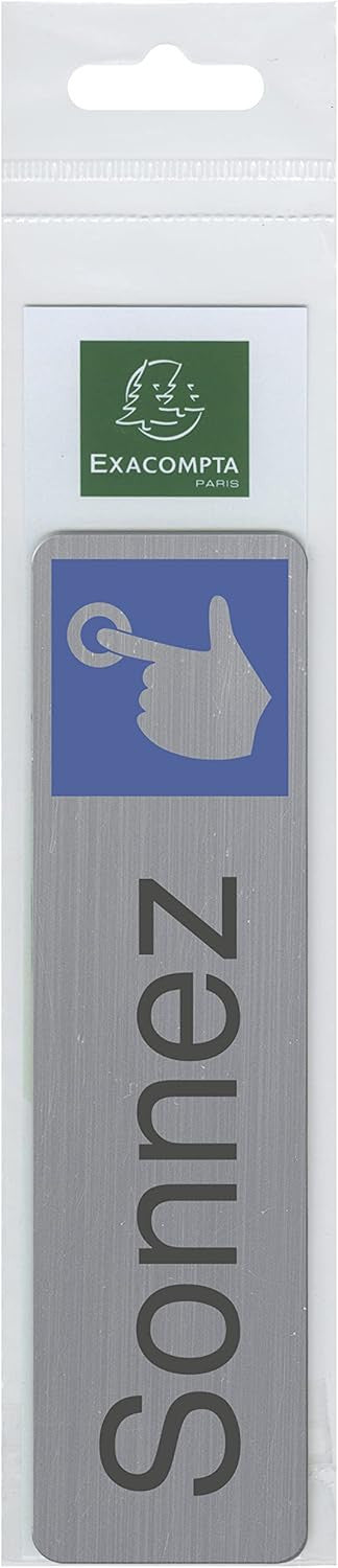 Plaque adhésive - Sonnez - Avec pictogramme - Imitation alu - 16,5x4,4cm - Signalétique