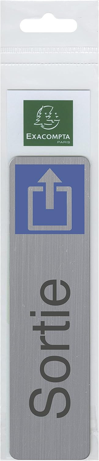 Plaque adhésive - Sortie - Avec pictogramme - Imitation alu - 16,5x4,4cm - Signalétique