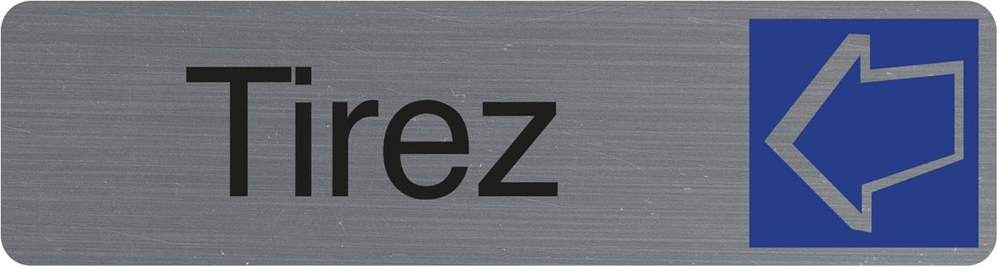 Plaque adhésive - Tirez - Horizontal - Imitation alu - 16,5x4,4cm - Signalétique