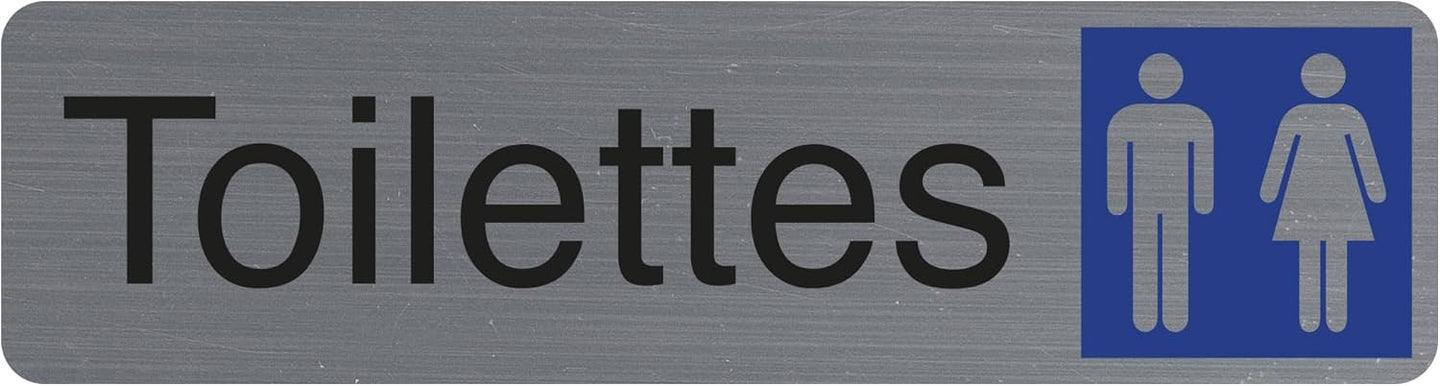 Plaque adhésive - Toilette - Picto homme/femme - Imitation alu - 16,5x4,4cm - Signalétique
