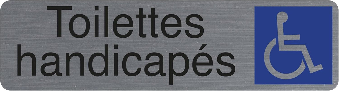 Plaque adhésive - Toilettes handicapés - Imitation alu - 16,5x4,4cm - Signalétique