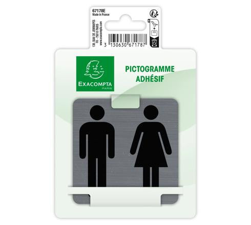 Plaque adhésive - Toilettes - Homme/Femme - 7,5x7,5cm - Imitation alu - Signalétique