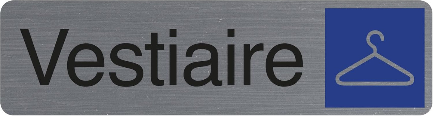 Plaque adhésive - Vestiaire - Avec pictogramme - Imitation alu - 16,5x4,4cm - Signalétique