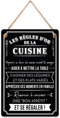 Plaque décorative - Les règles d'or de la cuisine - Métal - A suspendre - 20x30cm