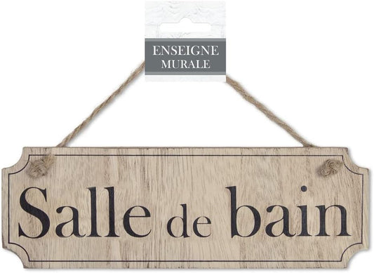 Plaque de porte - Salle de bain - Bois - A suspendre - Déco - 20x6,5cm