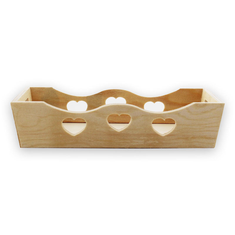 Petit plateau - Décoratif - Avec découpe cœurs - Bois - A décorer - 22x13x5 cm