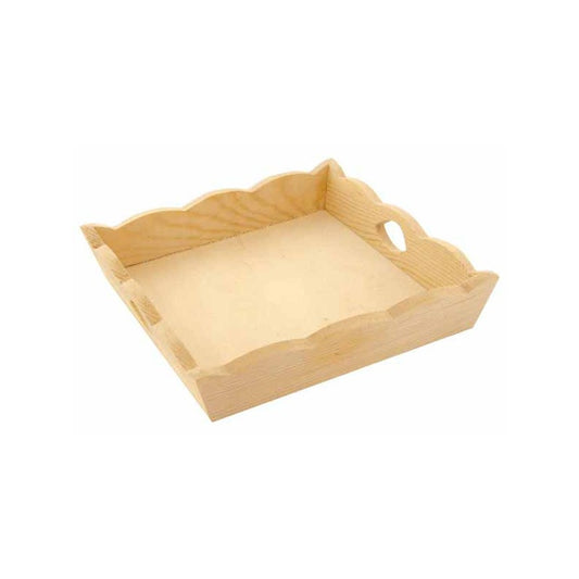 Plateau - Bois - Carré - Avec bords ondulés - 19 x 19 x 4 cm