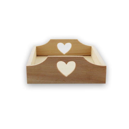 Plateau - Rectangulaire - Bois - 2 anses avec décor cœur - 22 x 13 x 3 cm