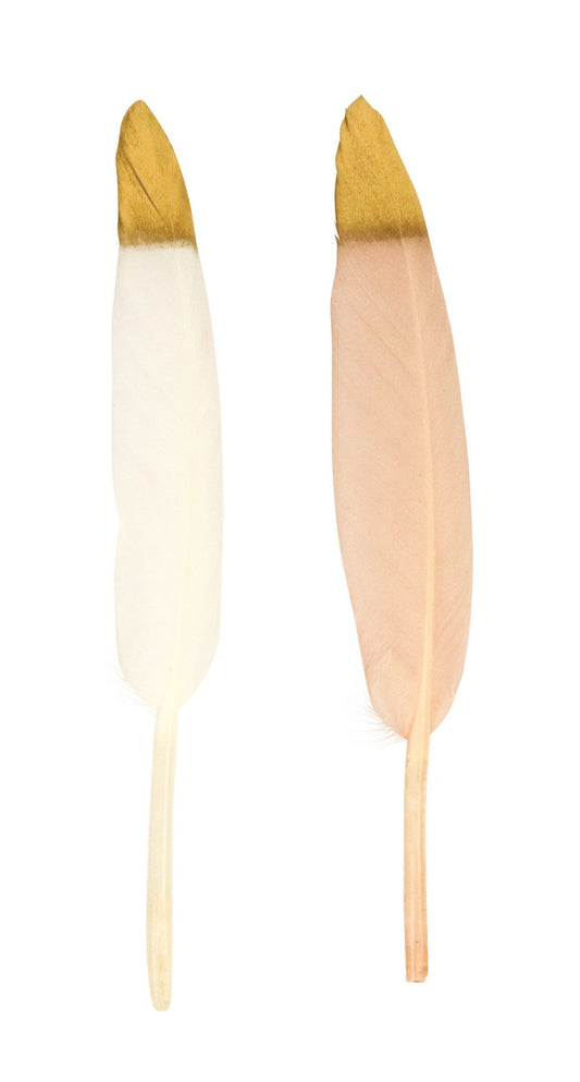 Plumes - Blanc - Rose - Pointe dorée - Pour décoration - 24 plumes naturelles