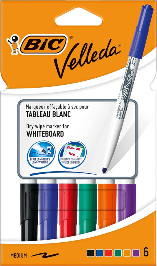Pochette De 6 Marqueurs Effaçables - Velleda 1741 - Assortiment - Bic