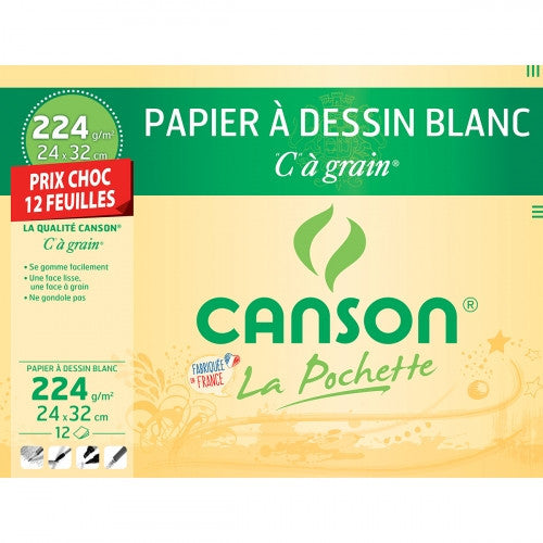 Pochette de papier Canson 24x32cm 224g 12 feuilles