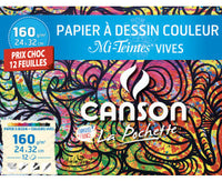 Pochette papier couleur Canson 24x32cm 160g 12 feuilles