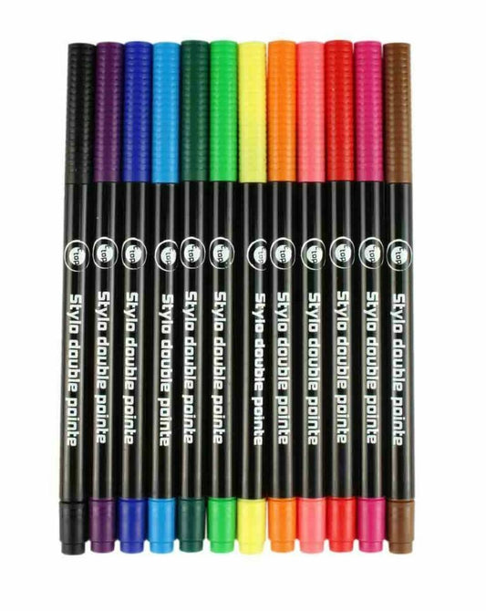 Pochette 12 Stylos Feutres Double Pointes - Ctop