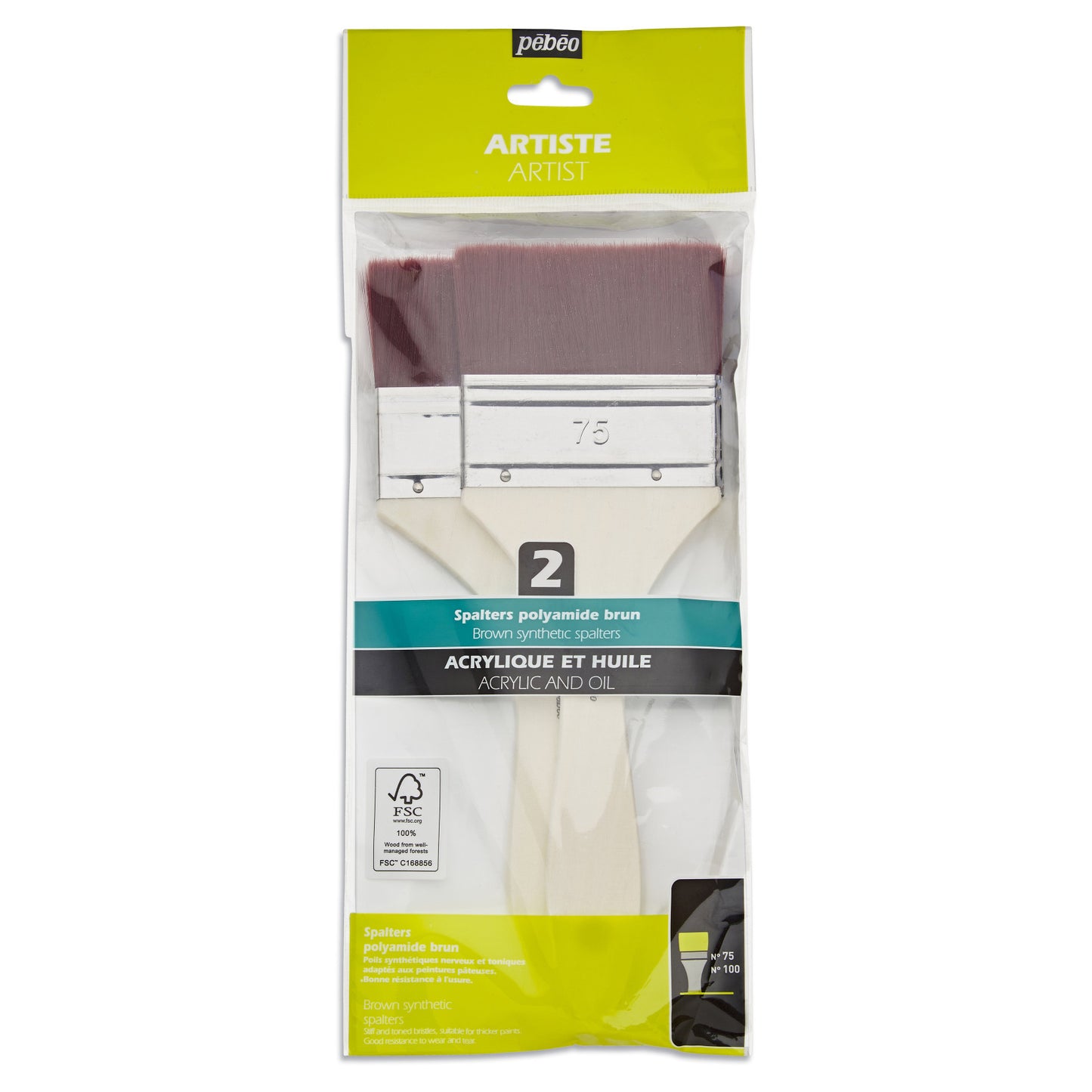 Pinceaux - Spalter - 2 tailles - Acrylique - Huile - Fibres synthétique - Pébéo
