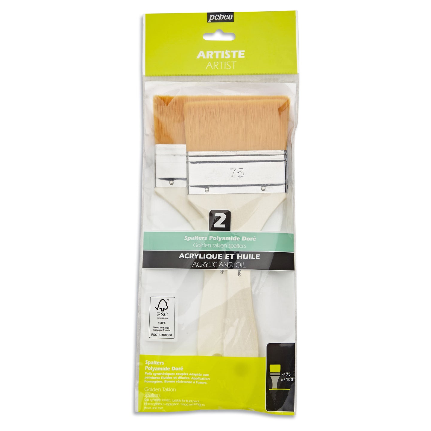 Pinceaux - Spalter - 2 tailles - Acrylique - Huile - Fibres polyamide doré - Pébéo