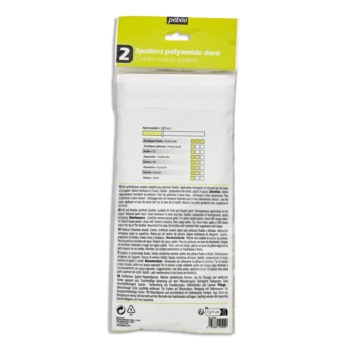 Pinceaux - Spalter - 2 tailles - Acrylique - Huile - Fibres polyamide doré - Pébéo