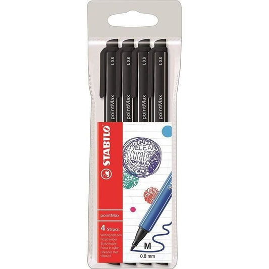 Pochette de 4 stylos-feutres STABILO pointMax - pointe moyenne - noir