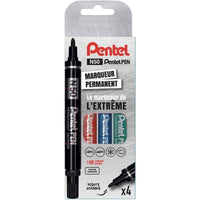 Pochette de 4 marqueurs - Permanent - Pointe ogive - Toutes surfaces - Pentel - Maxiflo