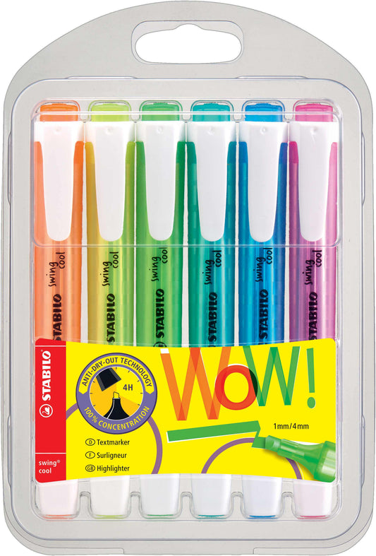 Pochette de 6 surligneurs STABILO swing cool - assortiment fluo
