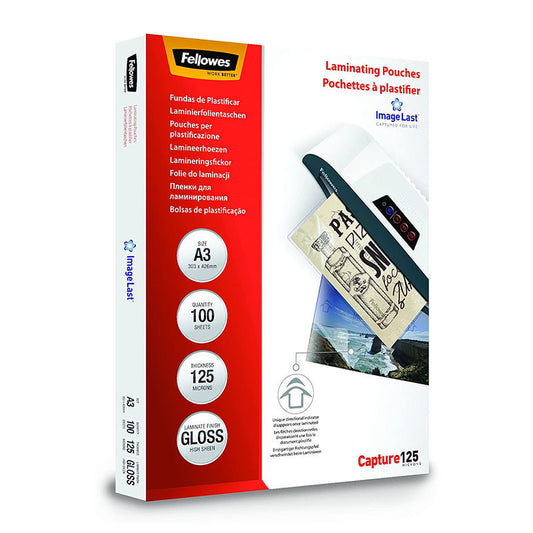 Pochettes à plastifier - A3 - 125 microns - Pack de 100 - Fellowes