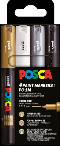 Pochette 4 marqueurs POSCA - PC1M - Couleurs festives - Pointe extra fine - 0,7-1mm