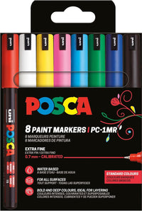 Pochette 8 marqueurs POSCA - PC1MR - Couleurs basiques - Pointe extra fine - 0,7mm