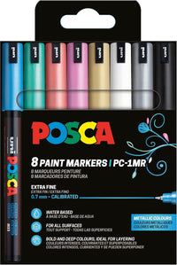 Pochette 8 marqueurs POSCA - PC1MR - Couleurs métalliques - Pointe extra fine - 0,7mm