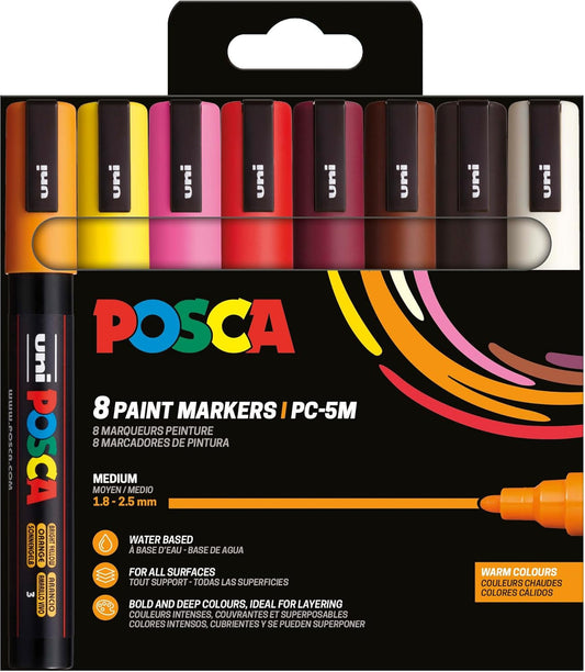 Pochette 8 marqueurs POSCA - PC5M - Couleurs chaudes - Pointe moyenne