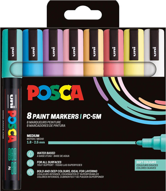 Pochette 8 marqueurs POSCA - PC5M - Couleurs douces - Pointe moyenne