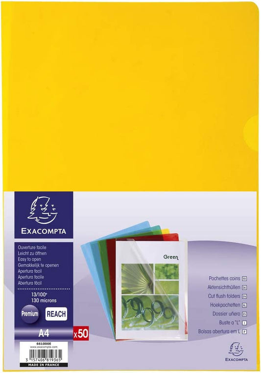 Pochettes coins - A4 - Couleurs assorties - Pour classer documents A4 - 50 unités