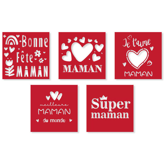 Pochoirs - Bonne fête maman - 5 modèles - Tout support - Réutilisable
