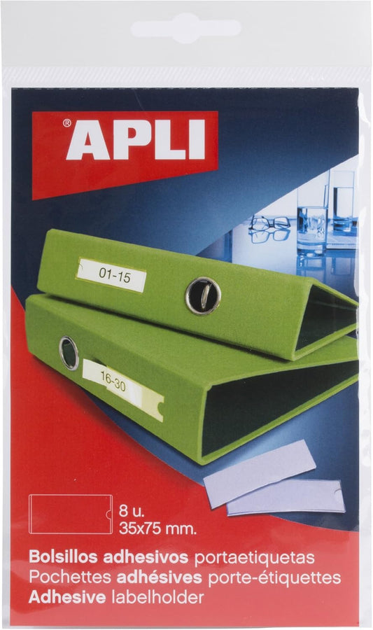 Pochettes adhésives porte-étiquettes pour classeur - 35x75mm - 8 unités - Apli