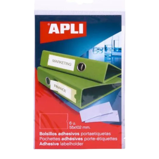 Pochettes adhésives porte-étiquettes pour classeur - 55 x 102 mm - 6 unités - Apli