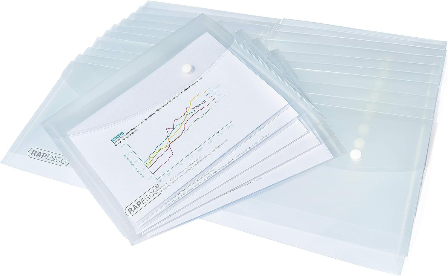 Pochettes - Plastique - Transparente - A5 - Bouton pression - Lot de 50 - Rapesco