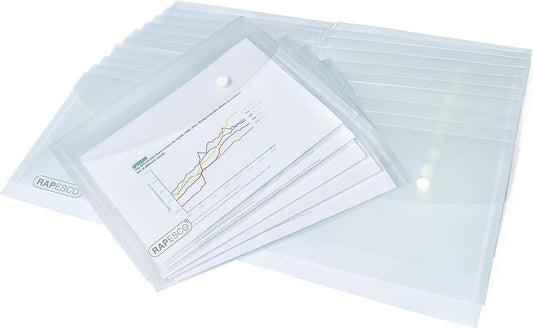 Pochettes - Plastique - Transparente - A5 - Bouton pression - Lot de 50 - Rapesco