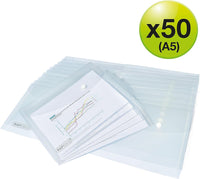 Pochettes - Plastique - Transparente - A5 - Bouton pression - Lot de 50 - Rapesco