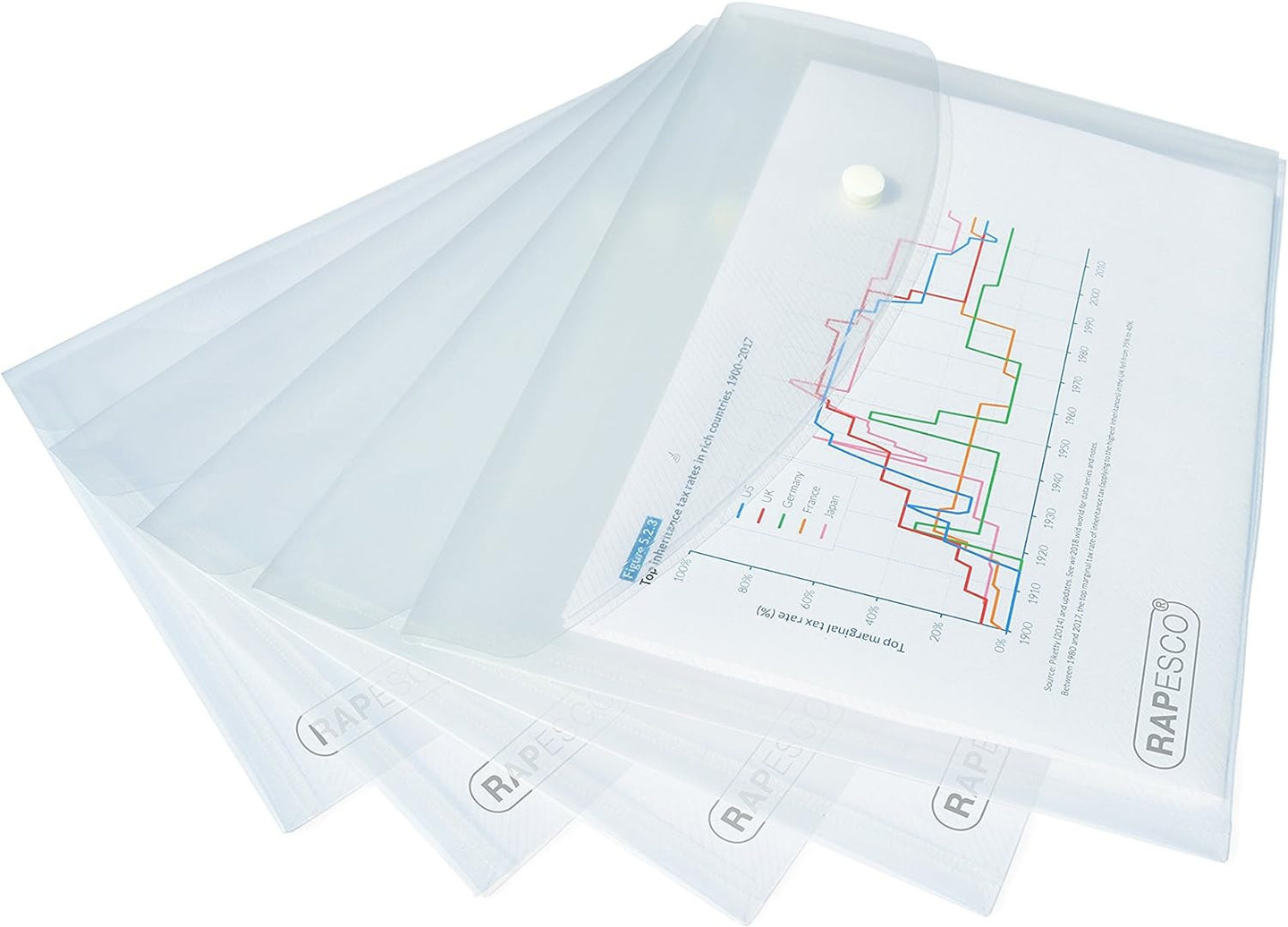 Pochettes - Plastique - Transparente - A5 - Bouton pression - Lot de 50 - Rapesco