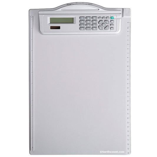 Porte-bloc - Pour documents A4 - Calculatrice intégrée - Clip métal - PVC - Maul