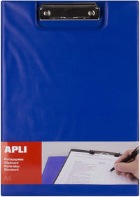 Porte-bloc - Pour documents A4 - Avec rabat - Clip métal - PVC - Bleu