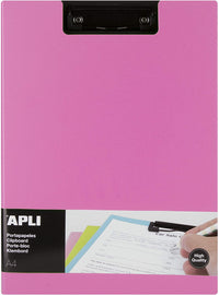Porte-bloc - Pour documents A4 - Avec rabat - Clip métal noir - PVC - Rose