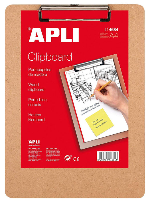 Porte-bloc - Bois - Pour documents A4 - Clip en métal - Apli
