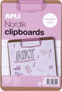 Porte-bloc - Pour document A5 - Clip métal rose - Bois - Apli Nordik