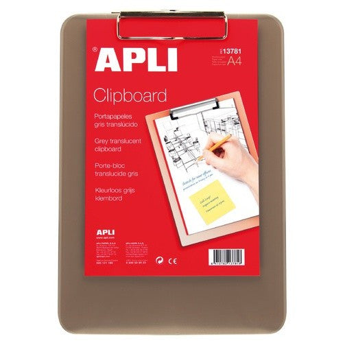 Porte-bloc en plastique transparent gris A4 - Apli