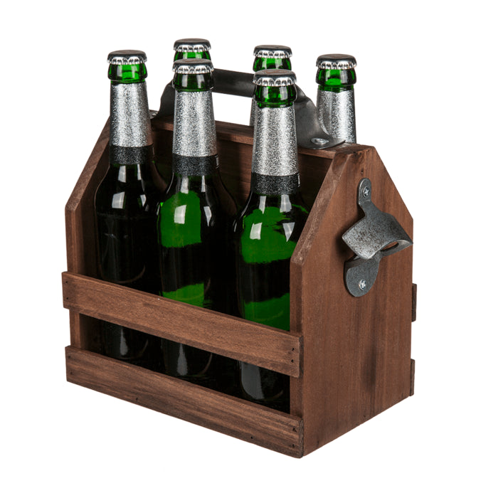 Porte-bouteille - Bois - Avec ouvre-bouteille intégré - Pour 6 bouteilles 33cl